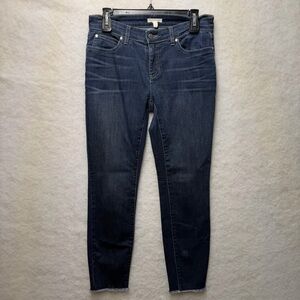 Eileen Fisher Womens Low Rise Skinny Leg Dark Wash Raw Edge Hem Jeans Size 4